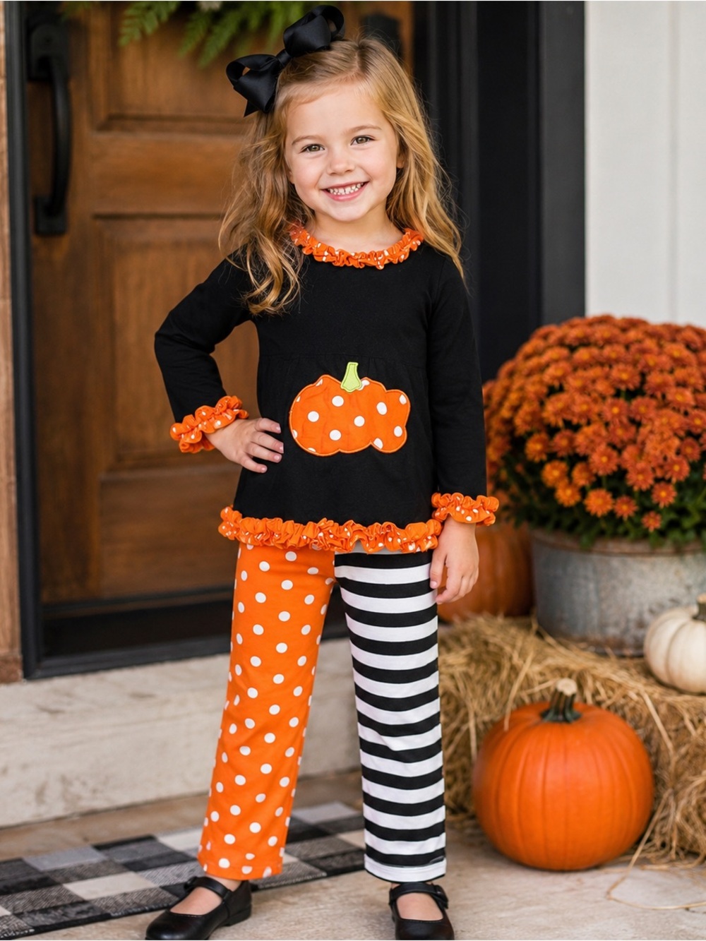 Boutique Pumpkin Appliqué Halloween Outfit Set Girls Size 4/5 Black Orange
#1828